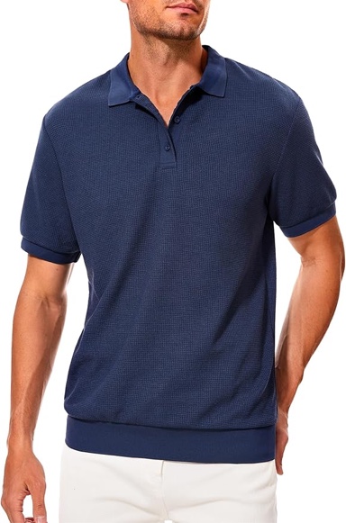 UUMIAER Men's Knit Polo Shirts Short Sleeve Button Down Polo Shirt Classic Fit Golf Shirts - Small