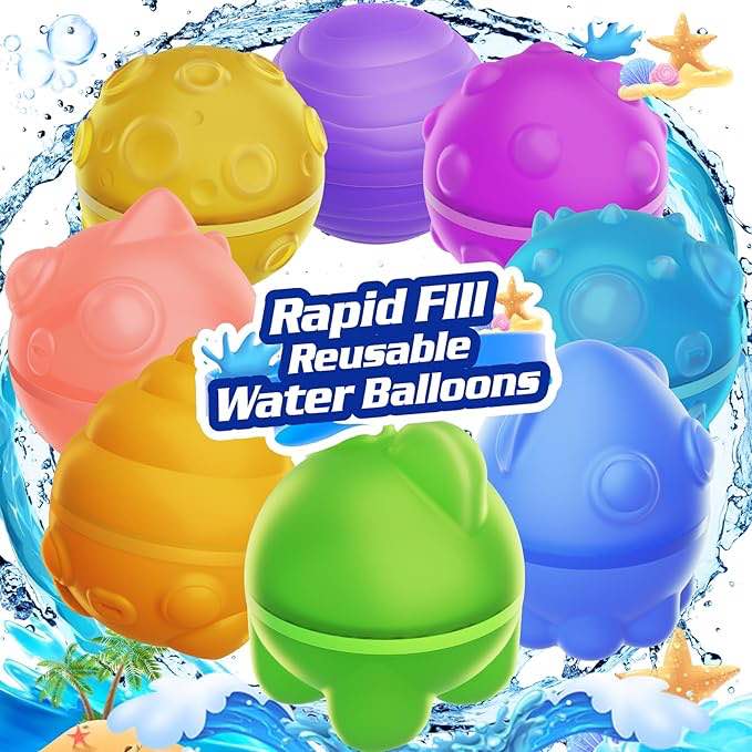 GEMRUN Reusable Water Bomb Balloons Instant Self Sealing Water Ball Quick Fill For Kids Adults Party Game Silicone Outdoor Activities Water Games Toy Summer Fun Party Supplies 