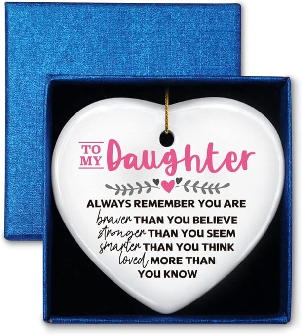 Daughter Gifts from Mom Dad, You are Loved More Than K, Ornament Keepsake Sign Heart Plaque Gift for Daughter, Christmas Birthday Graduation Best Mother, Gold