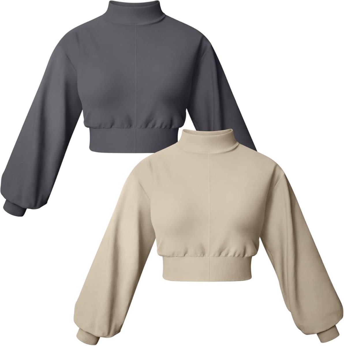 OQQ Womens 2 Piece Sweatshirts Cropped Pullover Half High Neck Casual Long Sleeve Shirts 2024 Fall Outfits Darkgrey Oat meal