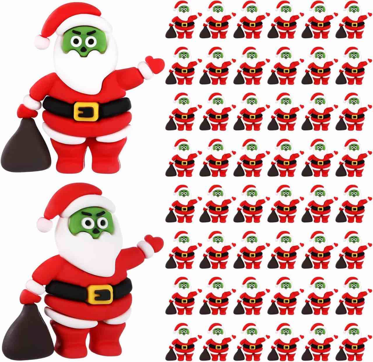 MiniInflat 50 Pieces Christmas Green Master Figurines Mini Green Snowman Santa Gingerbread Figurines Bulk to Hide Funny Christmas for Party Gift (Santa)