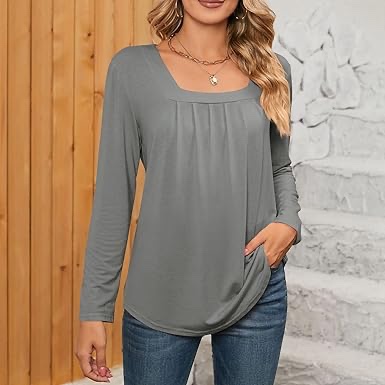 Women's T-Shirt Elegant Square Neck Long Sleeve Gradient T-Shirt Thin Pullover Fashion Casual Tops Loose Streetwear Blouse Tops Loose Blouse Casual Tunic for Women - Small