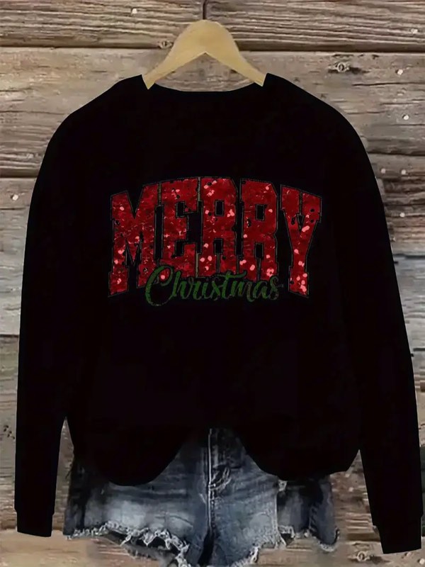 In My Merry Era Sweatshirts for Women: Merry Christmas Sweaters Glitter Patch Xmas Gift Long Sleeve - Large