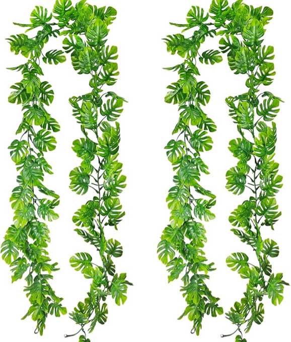 Mutcolor 2 Pcs Artificial Ivy Vines, 6.1ft Fake Palm Leaf Vines Greenery Garland UV Resistant Faux Hanging Plants Aesthetic Vines for Home Bedroom Party Wall Outdoor Garden Porch Patio Beach Decor