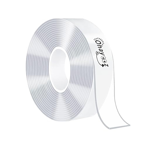Ohayooz Extra Strong Double Sided Tape Heavy Duty Removable 10FT x 0.5IN, Clear Sticky Adhesive Nano Tape Tough Washable Waterproof Mounting Tape for Hanging Picture, Poster, Carpet, Photo Deco