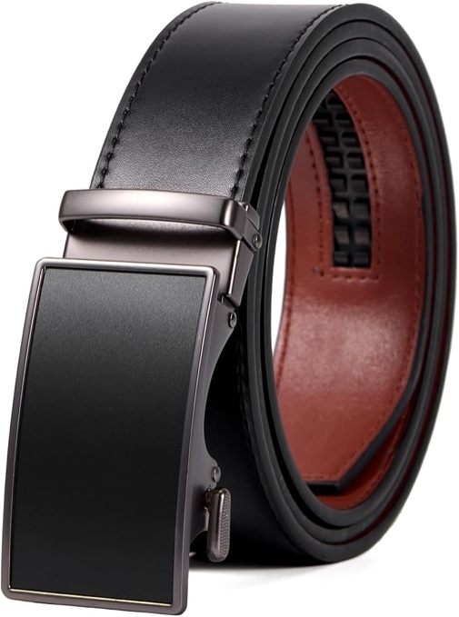 DENGFENGZHE Men's Belt Leather Ratchet Belts for Men Dress and Casual with Adjustable Buckle, Trim to Fit (Black-Basic Matte, 42" to 48" Waist Adjustable)