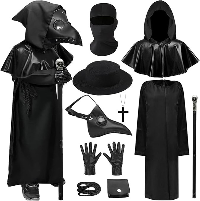 Plague Doctor Costume Cloak Robe Halloween Friar Medieval Hooded Monk Renaissance Priest Cosplay Accessories Mask Hat