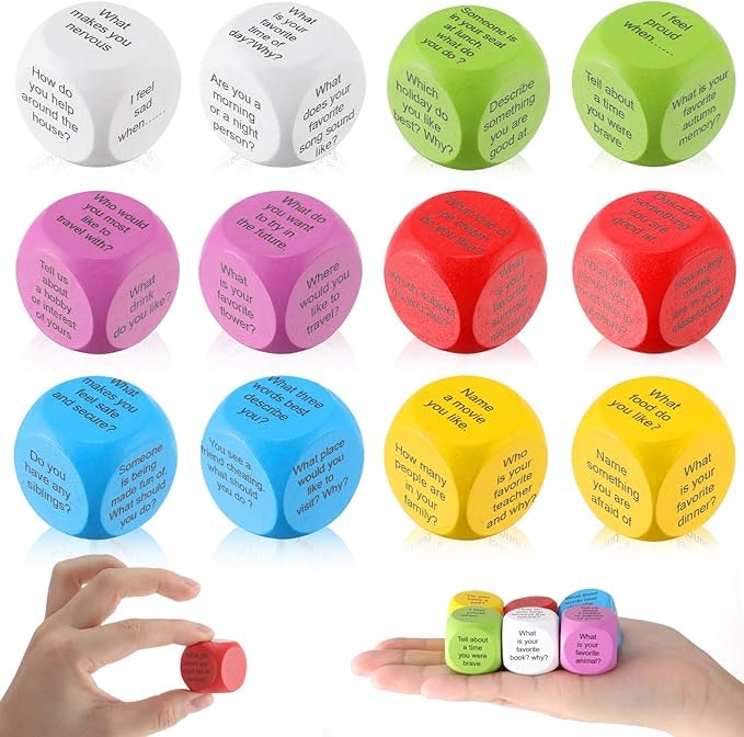 Jenaai 12 Pcs Conversation Ice Breaking Cubes Social Emotional Learning Activities Social Emotional Dice Wood Conversation Cube for Kids Adult Classroom Family Couple (Classic Starter Pack)