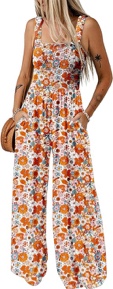 (Small) Dokotoo Women's Casual Loose Overalls Jumpsuits One Piece Sleeveless Printed Wide Leg Long Pant Rompers With Pockets