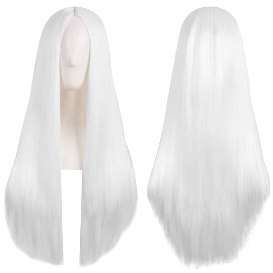 Fenspeed 32"/80CM Long White Wig for Women - Straight Synthetic Cosplay Wig for Halloween Party