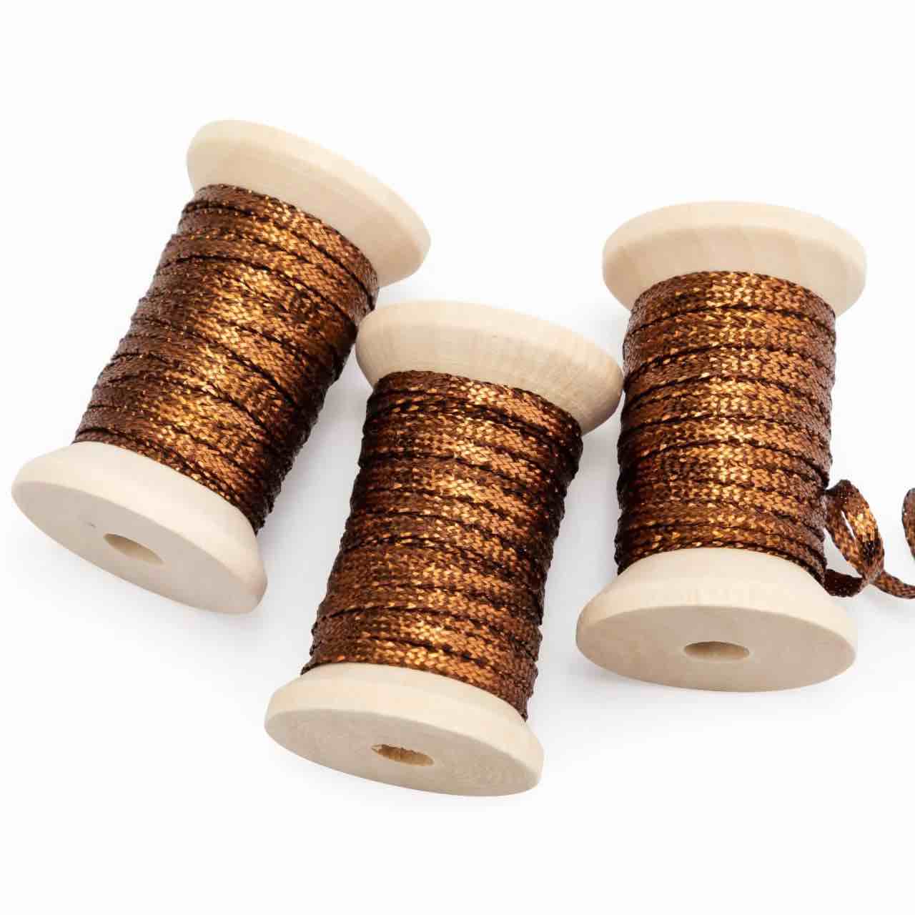 Keypan Thin Rust Brown Ribbon, 1/8" Metallic Braided Double Faced Curling Balloon String Ribbons for Crafts Gift Wrapping Hair Party Wedding Christmas Ornaments Tag Decoration, 7 Yard x 3 Rolls