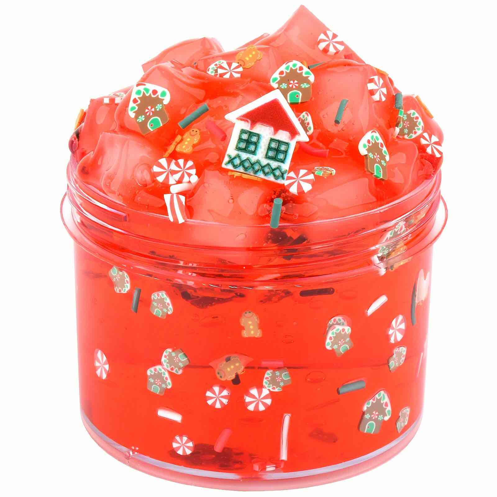 Christmas Crystal Slime - Red Jelly Cube Clear Pack, Crunchy Scented Non-Sticky Mess-Free Xmas Toy Gift, Pre-Made for Kids, Birthday Gift, Party Favors