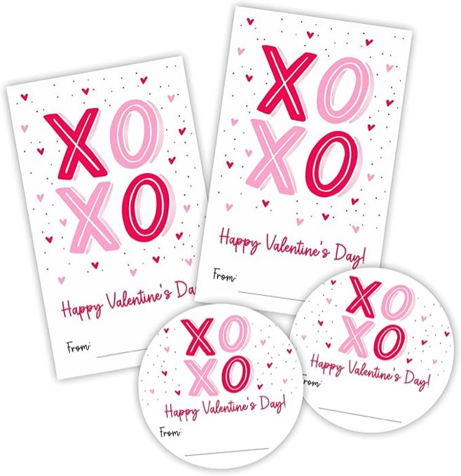 Happy Valentine's Day Sticker Set - XOXO & Love - 2 Inch Big Round Seal Label & Self-Adhesive Tag fo