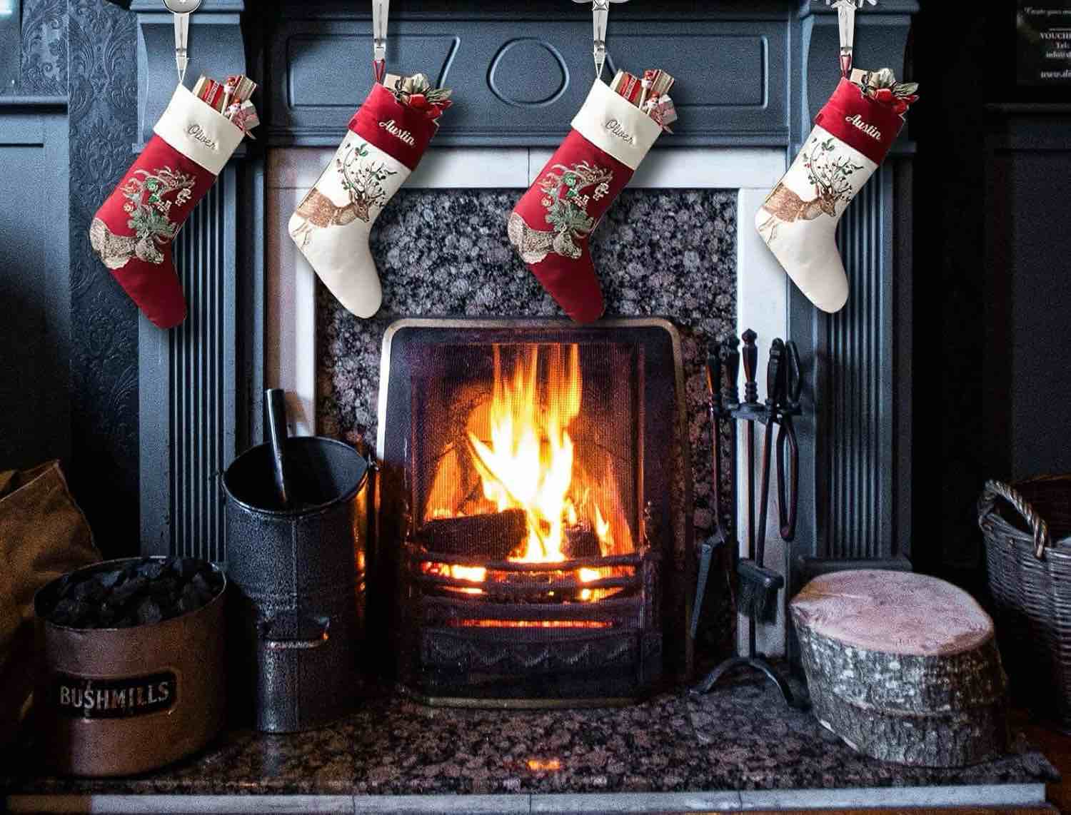 Cinnvoice 4 Sets Christmas Stocking Holders for Mantle — Christmas Tree Sturdy Metal Hangers for Fireplace — Reindeer, Santa, Snowman, Christmas Tree Mantle Stand Hanger — Christmas Seasonal Home Party Decoration (Style May Vary)