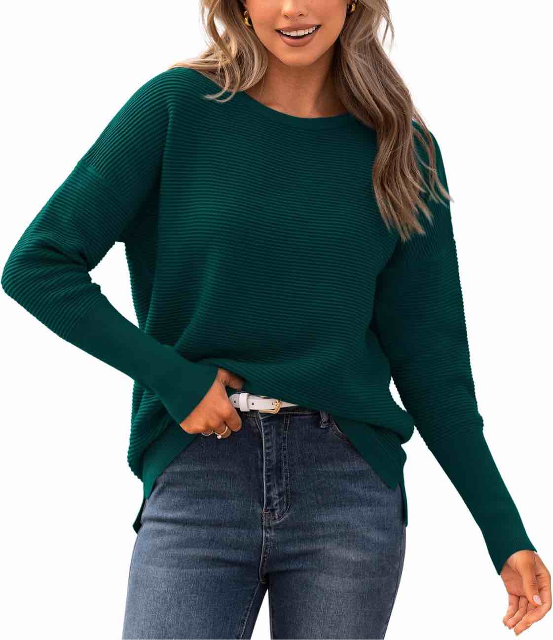 BTFBM Casual Women Fall Sweater 2024 Long Sleeve Ribbed Knit Pullover Loose Crewneck Split Cozy Sweater