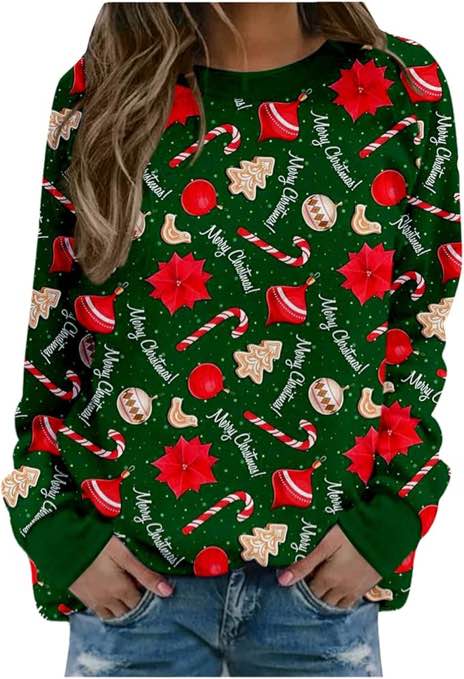(Mom- Small) Flannel Shirts for Women Oversized, Fashion Christmas Crew Neck Dressy Long Sleeve Sexy Trendy Christmas Shirt