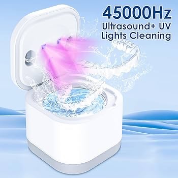 ABSKRYO Ultrasonic Retainer Cleaner Machine with UV Light Ultrasonic Cleaner for Invisalign Dentures Aligners Night Guards Braces and Toothbrushes 45kHz Cleaning Pod for All Dental Appliances