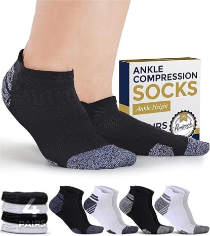 Pembrook Ankle Compression Socks for Women & Men - 4 Pairs | Sports Running Compression Socks | Athletic Ankle Support Socks