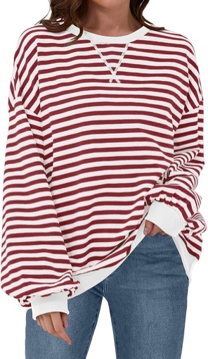 (Large) Nfsion Womens Casual Striped Oversized Sweatshirts Long Sleeve Crewneck Hoodies Shirts Loose Pullover Top