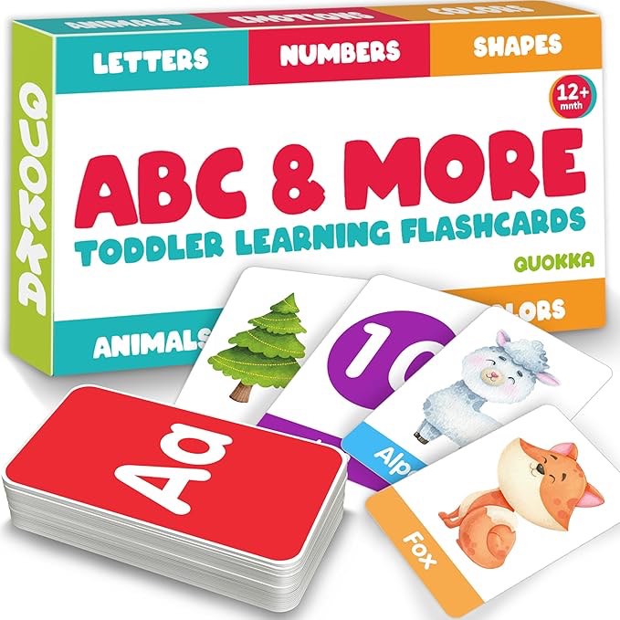 ABC Learning Flash Cards for Toddlers 2-4 Years Old - 60 Flashcards Toy for Kids Ages 1-3-5 by Quokka - Alphabet Numbers Colors Letters Animals Learn Activities - First Words Educational Game