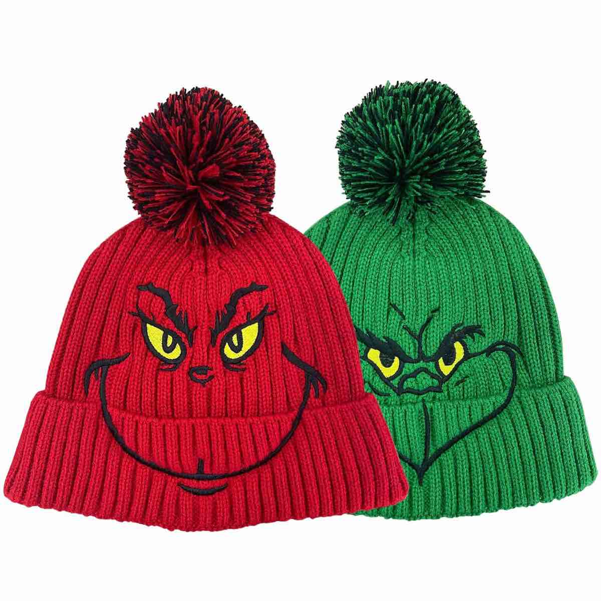Beanies Hats Men Women, Christmas Beanies Green Red Hat Slouchy Warm Cap Big Face Hats for Men and Women