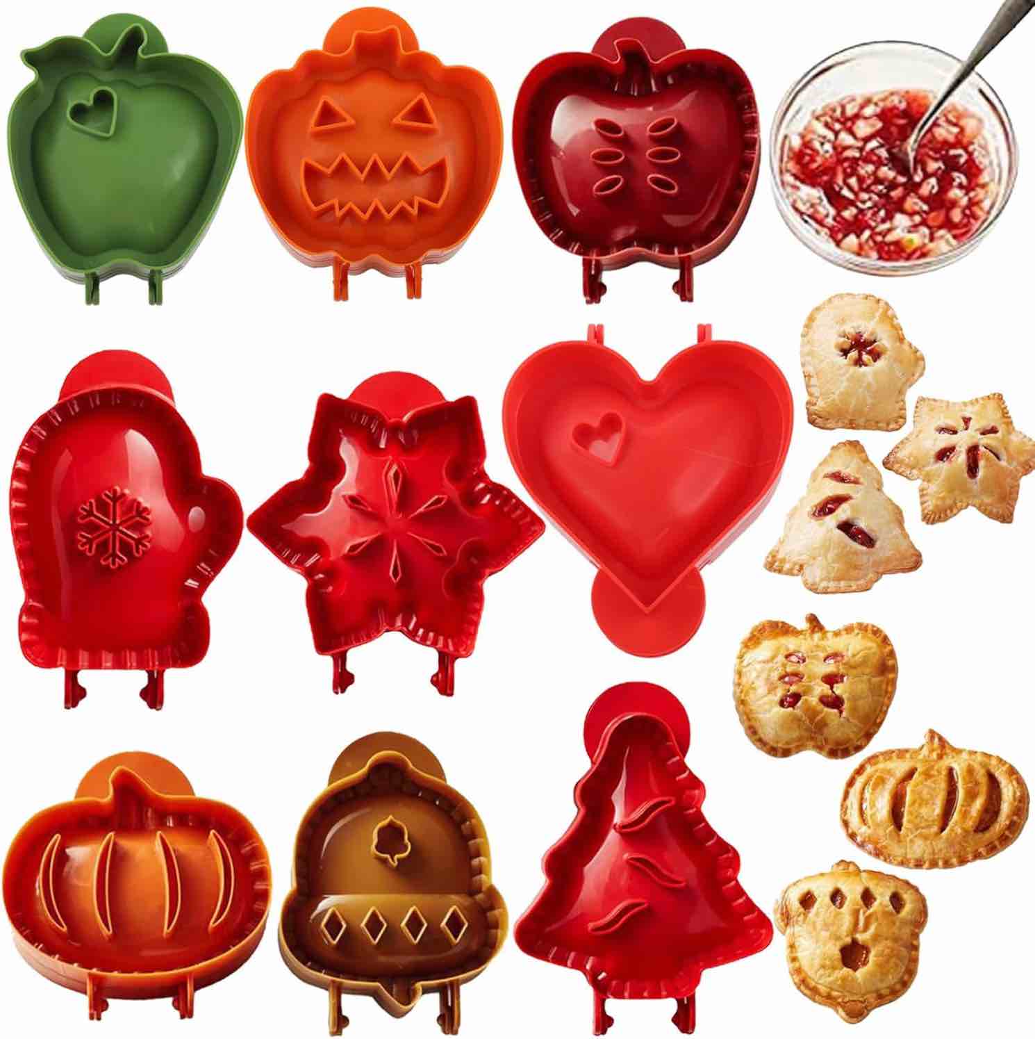 9 Pack Hand Pie Molds for Baking - Dough Presser Mini Pocket Pie Molds - Fall Thanksgiving Hand Pie Press Mold Maker - Halloween Apple Pumpkin Pie Mold - One Press Autumn Cottage Pie Cutter (Green)