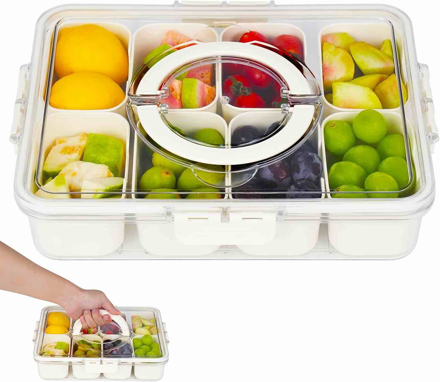 Snackle Box Snack Box Container Divided Serving Tray with Lid and Handle Charcuterie Box Platter, Fr