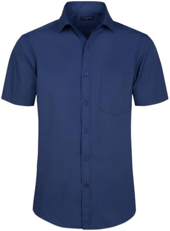 (X-Large) Double Pump Mens Short Sleeve Dress Shirts Regular Fit Button Down Shirts Solid Business Casual Shir