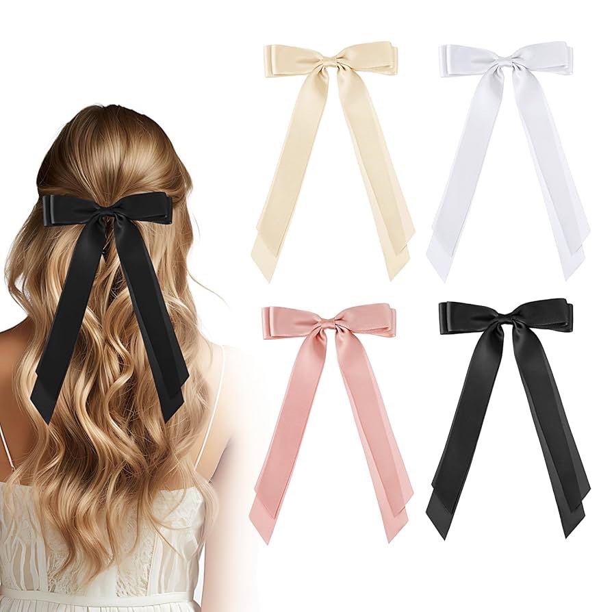 Satin Bow Hair Clips With Long Tails for Women, Girls, Toddlers and Kids