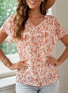 (2X-Large) Dokotoo Womens Boho Tops and Blouses Floral Cap Sleeve V Neck Ladies Summer Flowy Ruffle Shirts Medium Orange