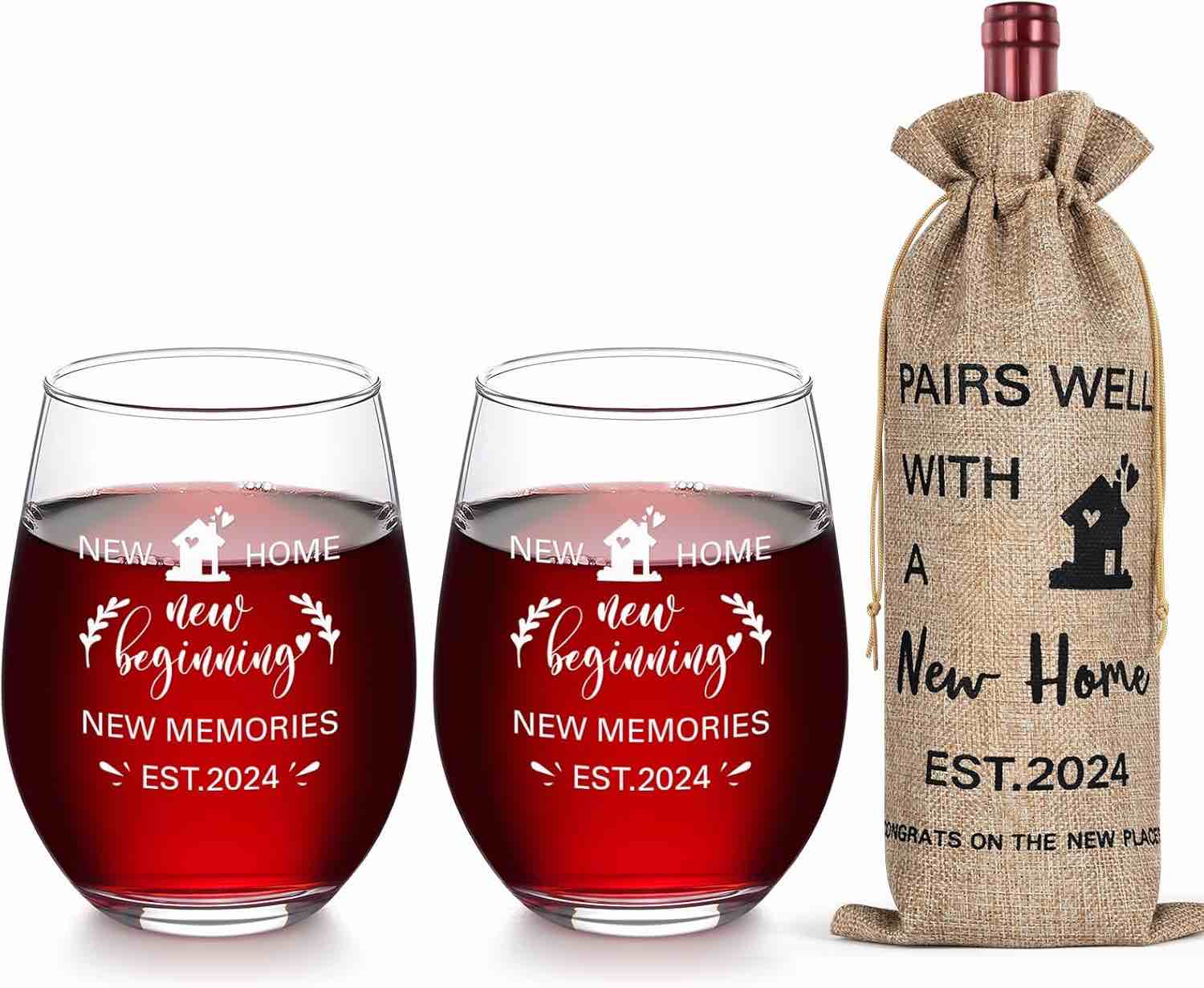 Futtumy House Warming Gift - Stemless Wine Glass & Wine Bag for New Home, Friend, Mother, Women, Coworker, Boss, Sister, Bestie - First Home Housewarming Gifts