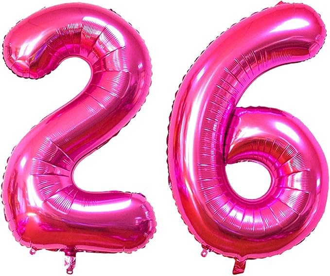 WEIKA 40 Inch Hot Pink Number 26 Balloons, Giant Jumbo Helium Number Balloon for 26th Birthday Party Girls Women Engagement Photo Shoot 26 Anniversary Party Decorations