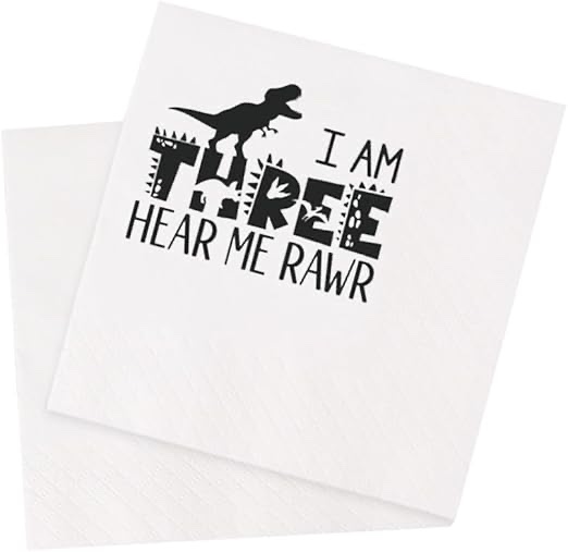 VOWFOO I Am Five Hear Me Rawr Funny Dinosaur Quotes Cocktail Napkins Disposable Paper Napkins for Dinosaur-Themed Children's 5th Birthday Party 100Pcs 4.5 x 4.5 2-ply (I Am Five Hear Me Rawr)