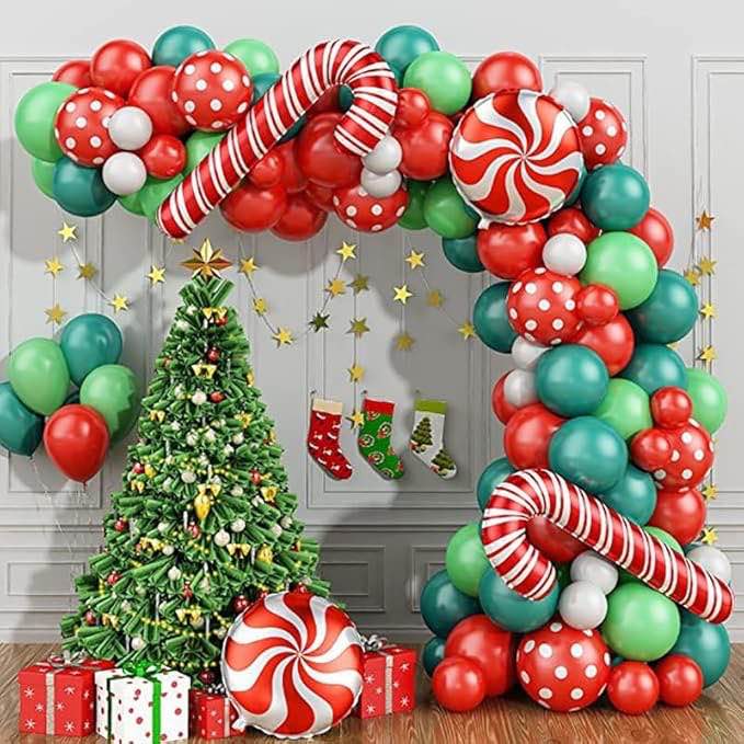 154pcs christmas balloon garland arch kit with santa foil balloon, red green balloons