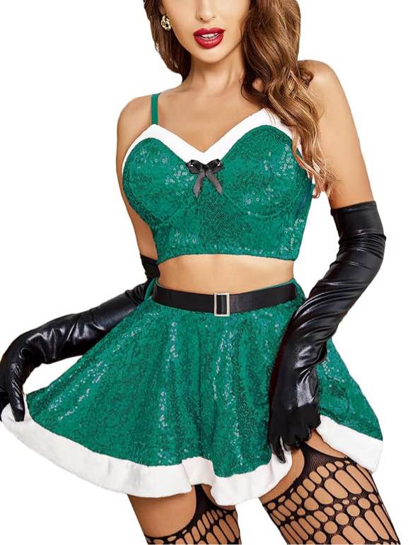 Avidlove large Womens Christmas Lingerie Set Sexy Santa Lingerie Sequin Costume Outfit Chemise Sleepwear - Large