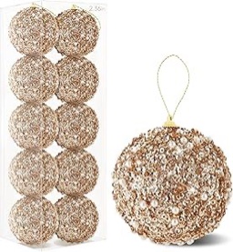 12 Pcs 2.36 Inch Christmas Ball Ornaments Glitter Sequin Ball Large Gold Christmas Tree Decorations Xmas Hanging Balls for Home New Year Holiday Indoor Outdoor Party Decor(Gold, 2.36 Inch) 2.36 Inch Gold