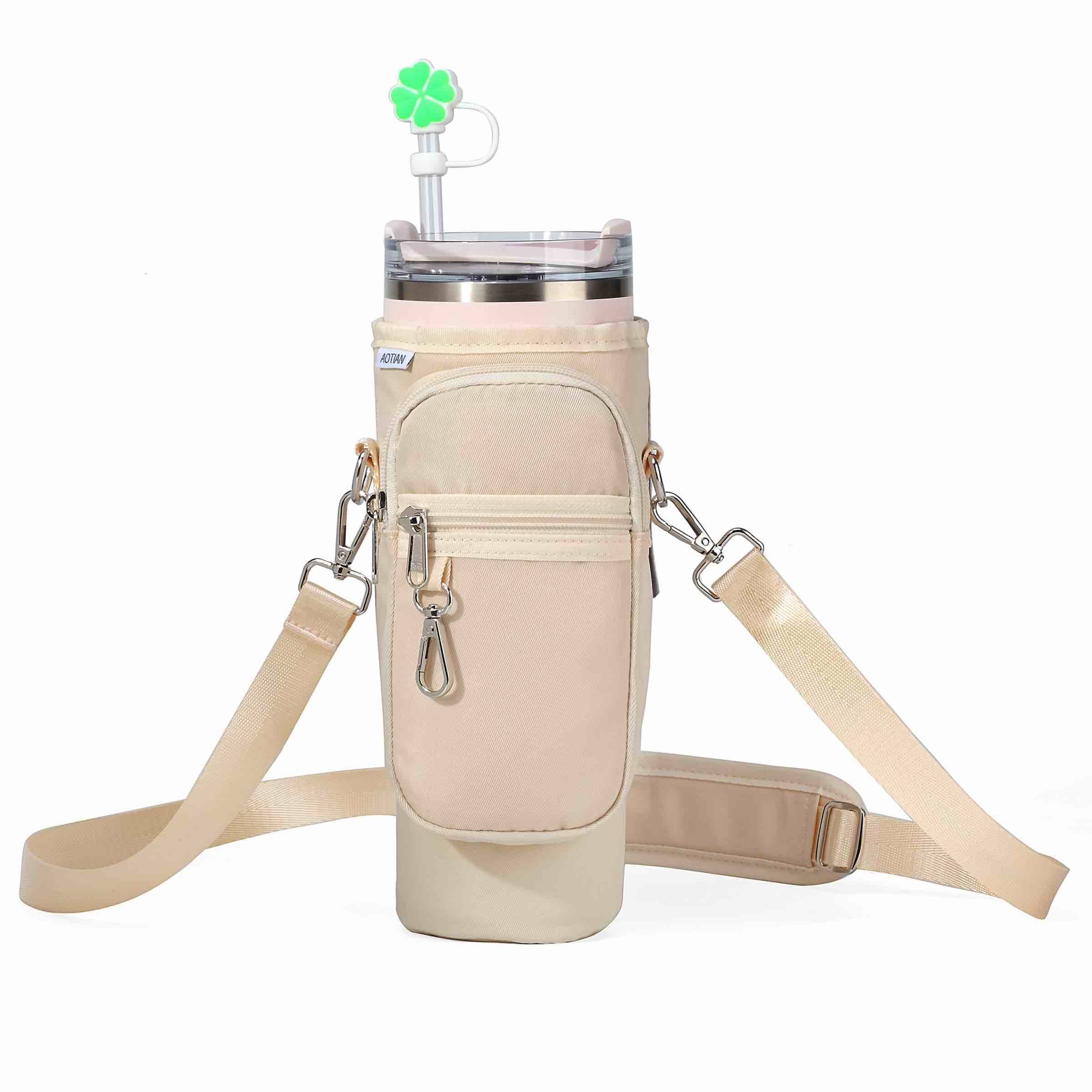 AOTIAN Water Bottle Carrier Bag for Stanley 40 oz Quencher H2.0 FlowState Tumbler, Nylon Water Bottle Holder Pouch with Straw Cover and Large Phone Zipper Pocket for Stanley Cup Accessories