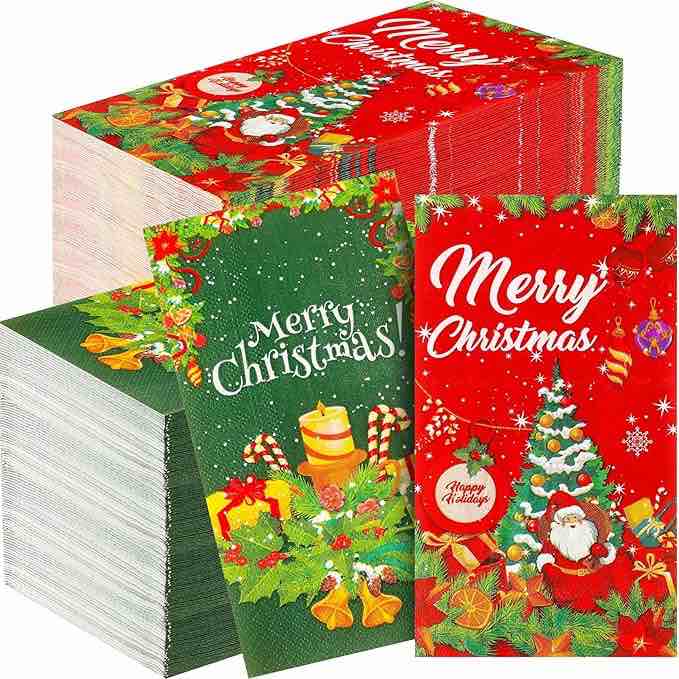 Hioasis 100 Pcs Christmas Red Paper Napkins - Christmas Guest Napkins - 3-ply Disposable Christmas Napkins - Christmas Tree Paper Napkins Hand Towels for Christmas & Party