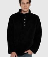 (Size L) Mainfini Men's Fuzzy Sherpa Pullover Collared Button Fleece Sweater with Pockets (S-XXL)