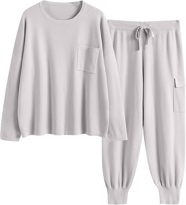 ANRABESS Womens Two Piece Sweatsuit Sets Long Sleeve Sweatshirts Tops Cargo Jogger Sweat Pants Lounge Set 2024 Fall Outfits Light Grey - Large