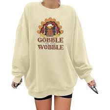 (Small) Thanksgiving Sweatshirt Women Gobble Til You Wobble Shirt Funny Turkey Graphic Shirt Casual Long Sleeve Pullover Tops