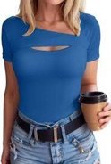 Areecin Women's Fashion Clothes One Piece Cutout Tops Short Sleeve Ribbed Knit Slim Fitted Shirts Tee Tshirts