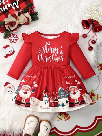 Girl Christmas Trees Ruffle Design Sundress Cloak 4 5 Years Old Girl's Snowman Reindeer Print Red Xm