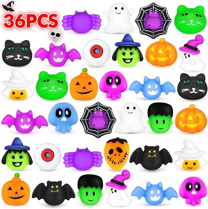 NPET 36pcs Halloween Mochi Squishies Toy, Halloween Party Favor Squishies Treat Goody Bags Filler,Ghosts Bats Squishies Halloween Goodie Bag Squishies Stocking Stuffers Stress Relief Toys Kids