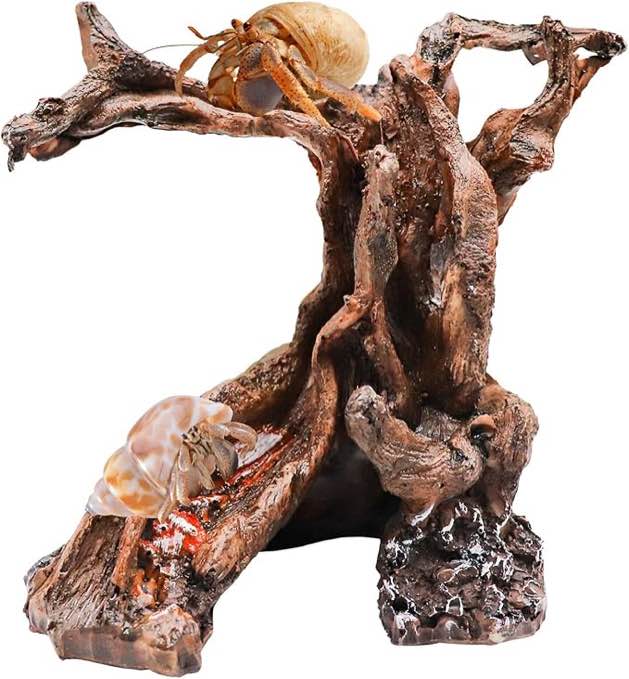 Hermit Crab Climbing Toy, Aquarium Betta Fish Hideout Caves, Resin Tree Trunk Ornament, Tank or Aqua
