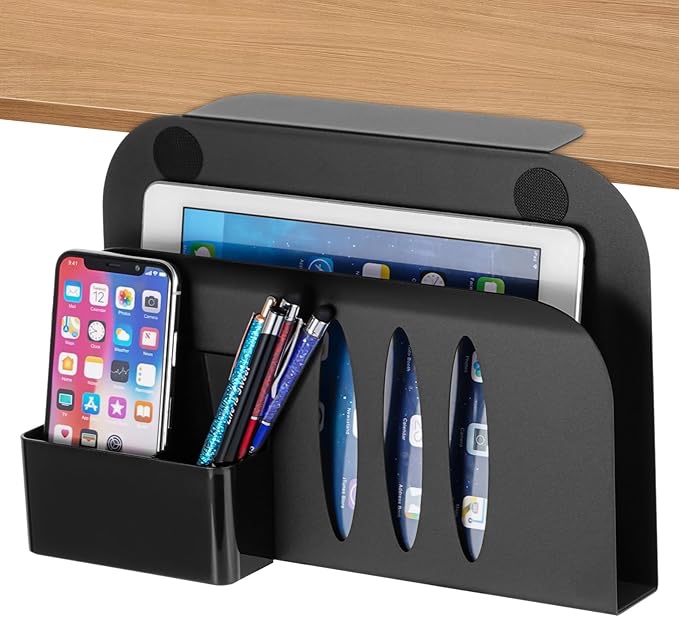 FACULX No Drill Desk Side Storage, Hanging Desk Organizer, Under Desk Cable Management Tray, Under D