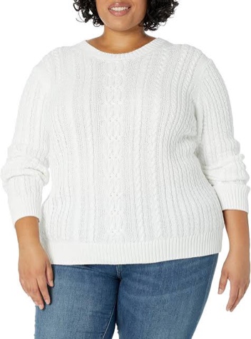 Amazon Essentials Women's Fisherman Cable Long-Sleeve Crewneck Sweater (Available in Plus Size), Whi