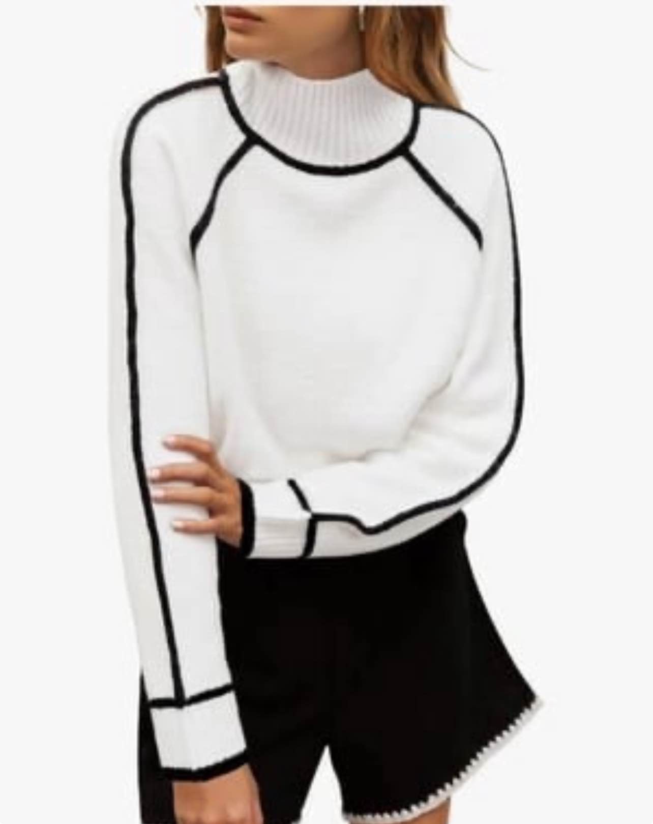 MEROKEETY Women's Mock Neck Pullover Sweater Long Sleeve Color Block Chunky Knit 2024 Trendy Winter Clothes