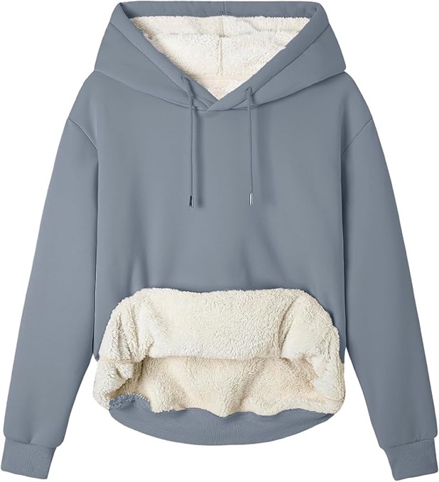 VOHOTO Womens Warm Fleece Hoodie Sherpa Winter Pullover Sweatshirts Long Sleeve Casual Trendy Drawstring Hood with Pockets - Light Blue