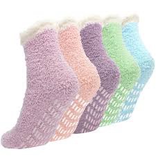 Haakong 4 Pairs Fuzzy Socks for Women Soft Slipper Socks Winter Warm Fluffy Socks Home Sleeping Socks